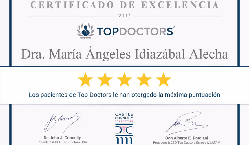 La Dra. Mª Ángeles Idiazábal Alecha, directora de INCIA, consigue la máxima puntuación de excelencia 2017 en Top Doctors