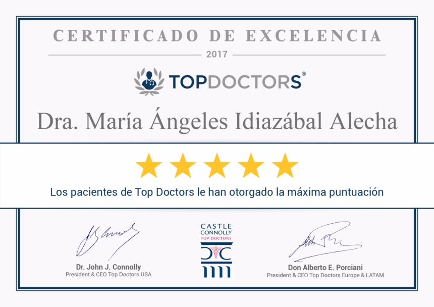 La Dra. Mª Ángeles Idiazábal Alecha, directora de INCIA, consigue la máxima puntuación de excelencia 2017 en Top Doctors