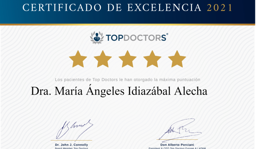 Puntuación de excelencia Top Doctors 2021 para la Dra. Mª Ángeles Idiazábal