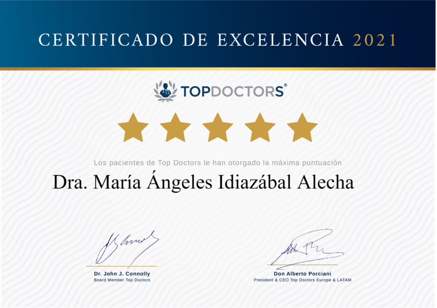 Puntuación de excelencia Top Doctors 2021 para la Dra. Mª Ángeles Idiazábal
