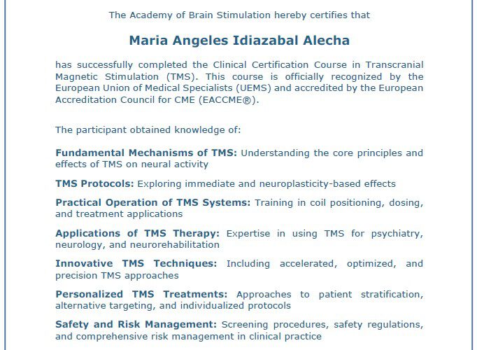 Nuestras profesionales se acreditan en el Curso Internacional de Estimulación Magnética Transcraneal de la mano de The Academy of Brain Stimulation