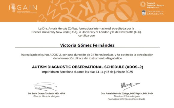 Victoria Gómez, neuropsicóloga de INCIA, acreditada en el ADOS-2 (Autism Diagnostic Observation Schedule)